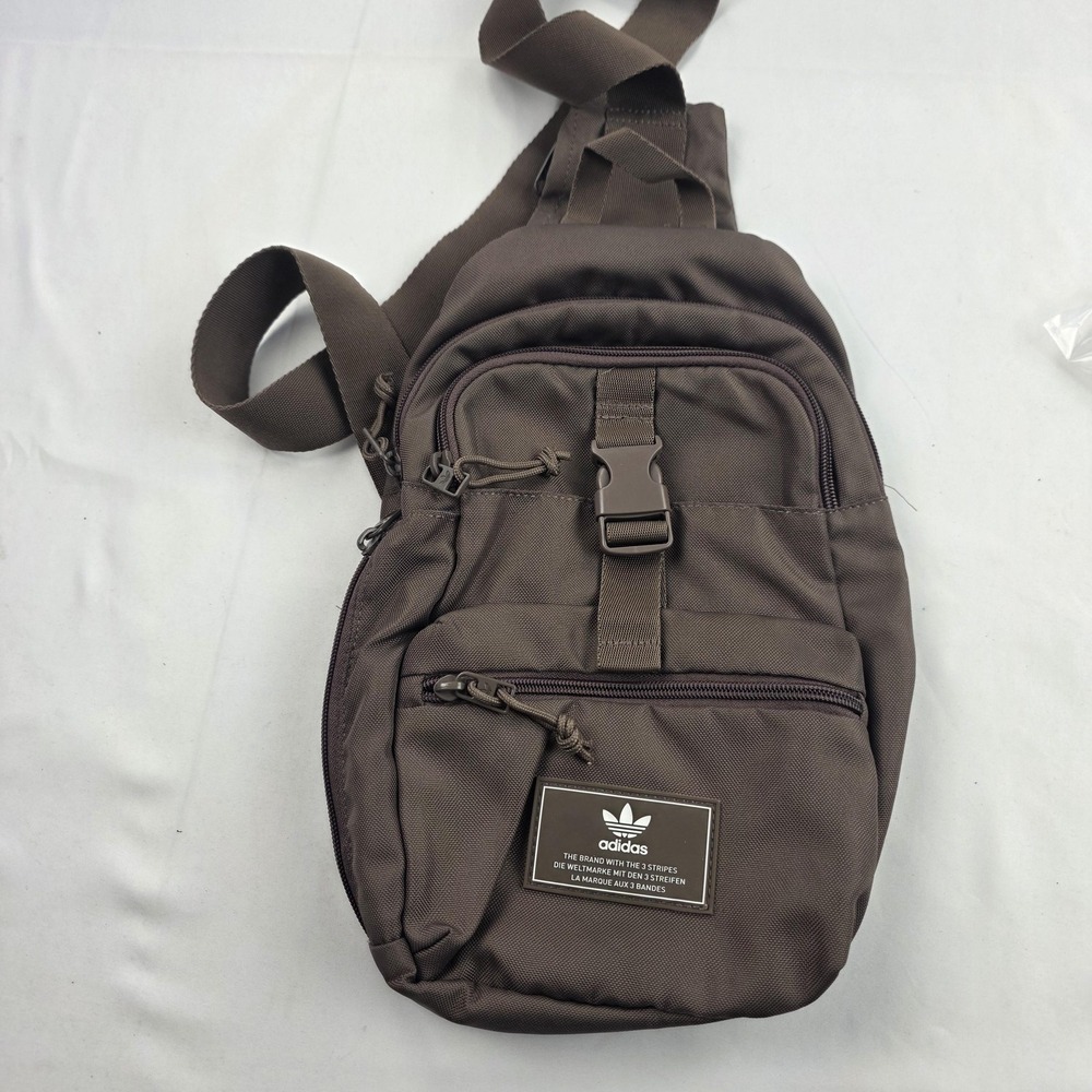 Adidas Crossbody Bag Mens Small Brown Canvas Sling Shoulder Travel Zip Pockets